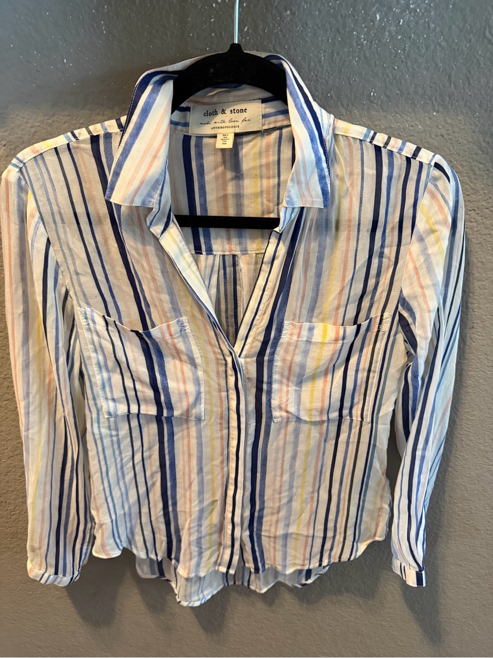 Cloth & Stone Anthropologie XXS Striped Rayon Button Down Shirt Multicolor